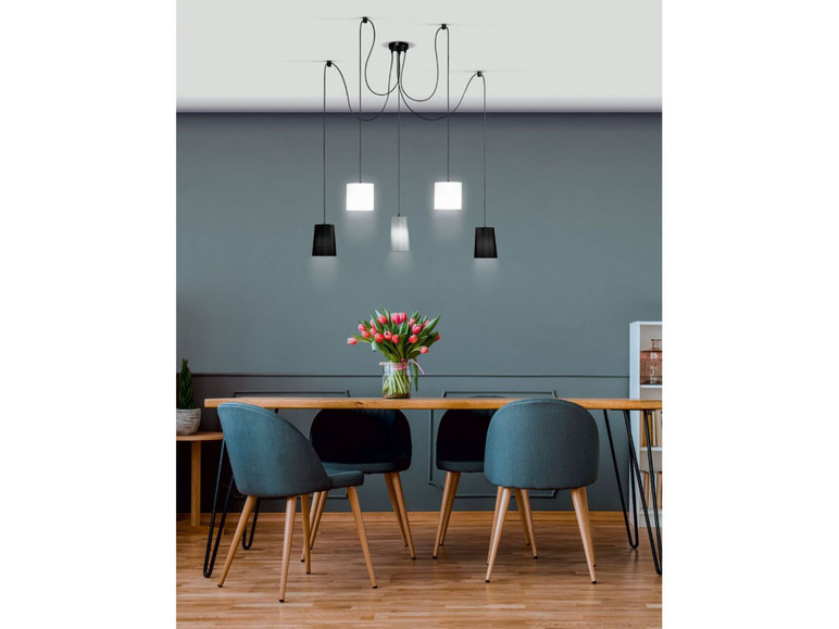 Gehe zu Vollbildansicht: LIVARNO LUX® Balken-Hängeleuchte, 5-flammig, Textil-Lampenschirme, warmweißes Licht - Bild 3
