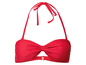 Ein roter Bikini-Oberteil mit Trägern.