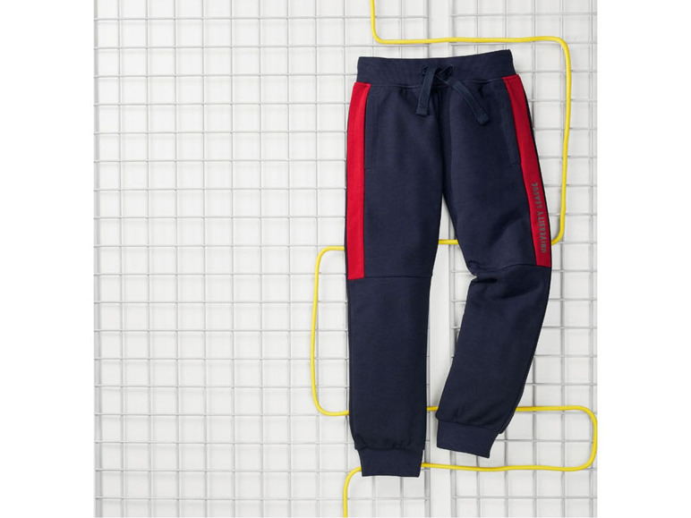 Dunkelblaue Jogginghose mit roten Streifen und University Eagle Logo.