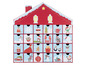 Ein rotes Haus mit 24 Schubladen als Weihnachts-Adventskalender.