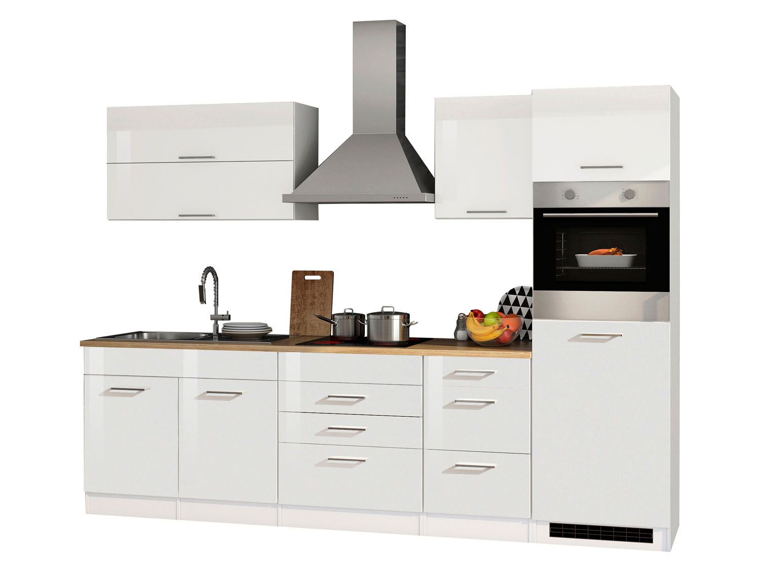 HELD Küchenzeile Mailand 220-390cm (inkl.E-Geräte/ohne Kühlschrank, Hochglanz-weiß/eiche sonoma, 290 cm) | 04251639434759