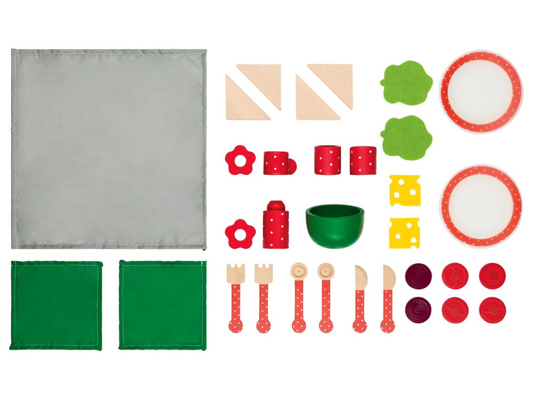 Spielzeug-Picknickset mit Tellern, Besteck und Essen