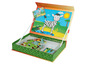 Eine Box mit magnetischen Tierpuzzles, darunter ein Zebra und ein Krokodil.