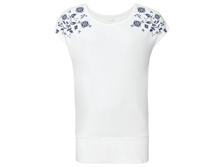 Weißes T-Shirt mit blauem Blumenmuster