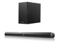 Ein schwarzer Soundbar und Subwoofer von Grundig.