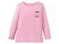 Rosa Langarmshirt mit dem Aufdruck 'Pink is my happy colour'.