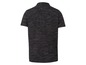 Schwarzes Poloshirt mit kurzen Ärmeln und einem gestreiften Muster.