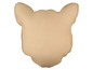 Beige Kissen in Katzenkopfform.