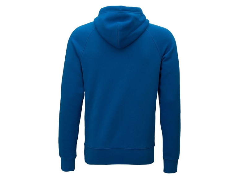 Ein blauer Kapuzenpullover.