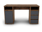 Ein Holzschreibtisch mit einer Schublade und einem Schrank.