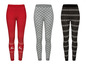 Drei Paar Winterleggings mit Weihnachtsmotiven.