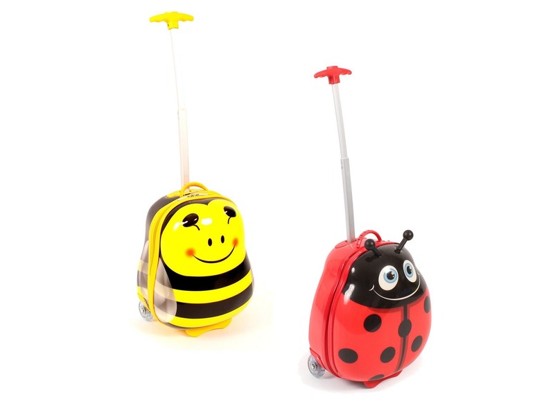 Zwei Kinderkoffer, einer mit einem Bienen-Motiv und der andere mit einem Marienkäfer.
