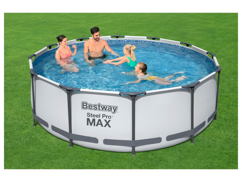 Bestway Pool »Steel Filterpumpe, 366x100 cm ProMAX™«, Sicherheitsleiter Stahlrahmenpool-Set