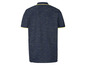 Ein dunkelblaues Poloshirt mit gelben Details.