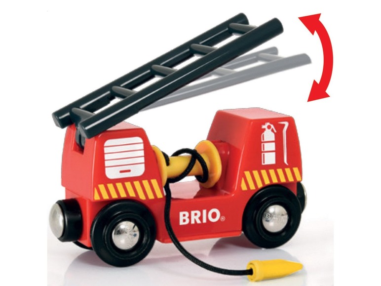 Gehe zu Vollbildansicht: BRIO World Feuerwehrfahrzeug, 3-teilig, mit Licht und Sound, mit Schlauchwagen Anhänger - Bild 2