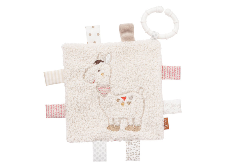 Ein weiches Kuscheltuch mit einem Lama-Motiv von der Marke Fehn.