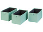 Drei hellgrüne Aufbewahrungsboxen.
