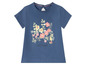 Ein blaues T-Shirt mit kurzen Ärmeln und einem Wildblumenmuster.