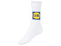 Weiße Socken mit dem Lidl-Logo.