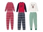 Drei Weihnachtspyjamas für Männer in Rot, Blau und Weiß.