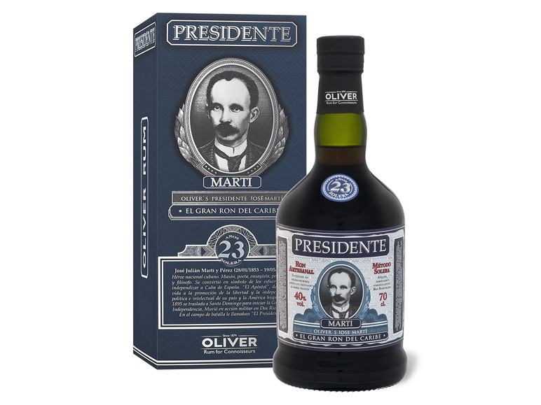PRESIDENTE Rum 40% Geschenkbox 23 MARTI mit Jahre Solera Vol