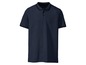 Ein dunkelblaues Poloshirt mit kurzen Ärmeln.