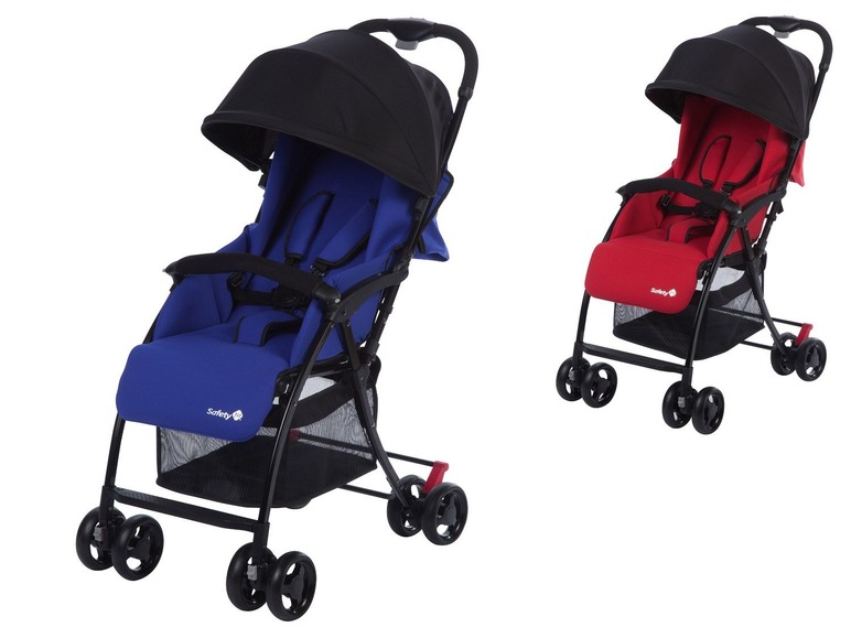 Zwei Safety 1st Kinderwagen, einer blau und einer rot