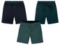 Drei Herren-Shorts: Dunkelblau, Grün und Grün mit weißen Streifen.