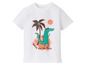Weißes T-Shirt mit Krokodil- und Palmen-Print, 'Ready for the Beach'.