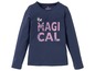 Marineblaues Langarmshirt mit 'Be Magical' Druck.