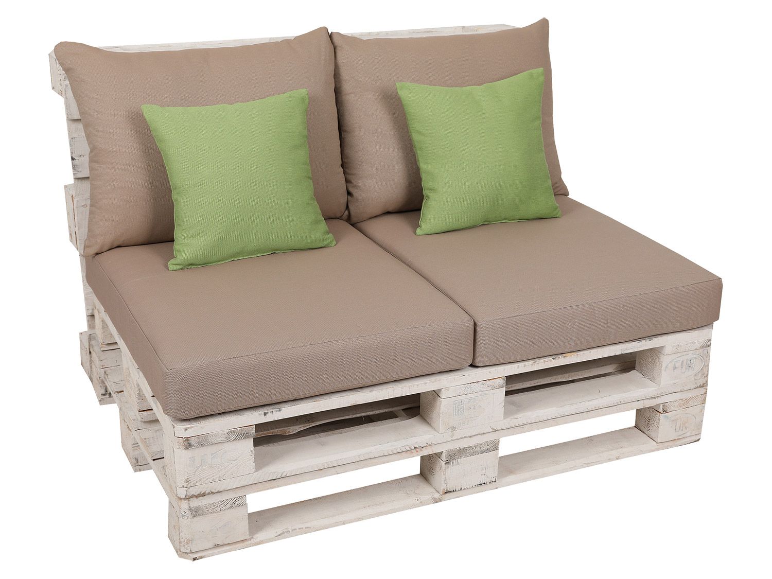 GO-DE Textil Loungemöbel Paletten-Kissen Lounge Kissen 2-teilig wasserabweisend (beige/grün) | 4014082058114X