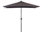 Ein dunkelgrauer Sonnenschirm mit schwarzem Metallmast.