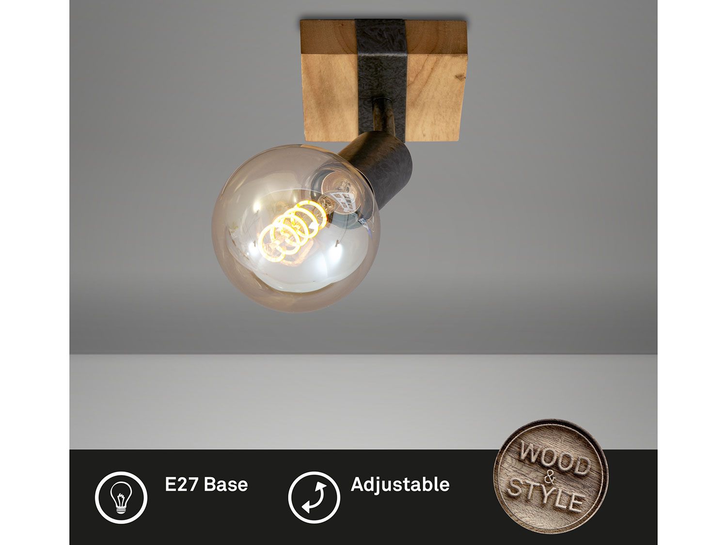 Thumbnail - Briloner Wand- Deckenleuchte Vintage Holz, verschiedene Ausführungen (1er Spot)