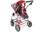 Ein rosa Kinderwagen mit Punkten, ideal für Puppen.