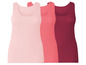 Drei Tanktops in Rosa, Orange und Dunkelrot.