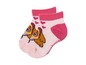 Zwei Paar rosa Socken mit einem Hund und Herzen.