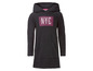 Schwarzes Hoodie-Kleid mit 'NYC'-Print und rosa Punkten