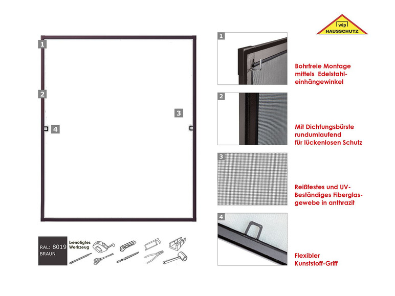 x Fenster, Spannrahmen B Komplettbausatz, wip ohne 130 150 cm Bohren, Insektenschutz H für