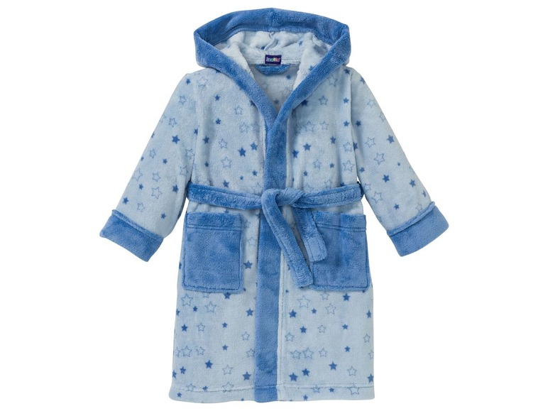 Blauer Kinderbademantel mit Sternenmuster.