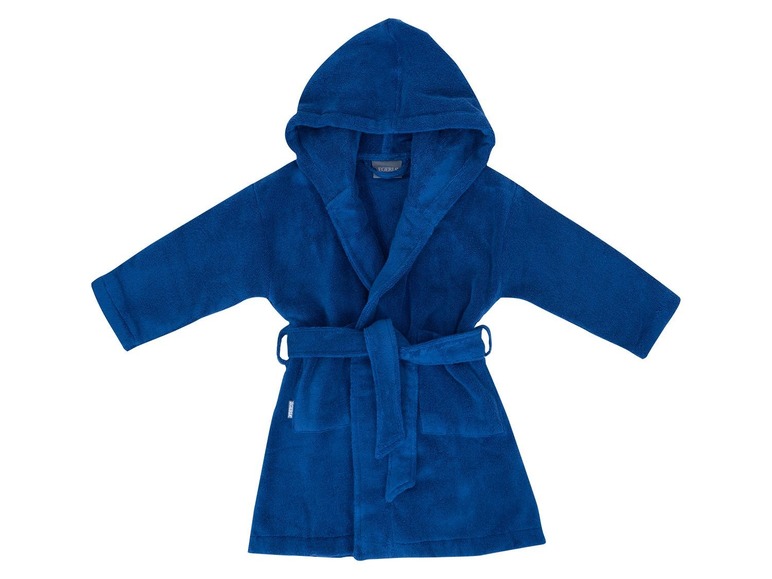 Ein blauer Bademantel mit Kapuze