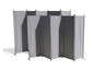 Ein grauer Raumteiler mit mehreren Paneelen.