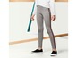 Graue Leggings mit rosafarbenen und schwarzen Streifen.