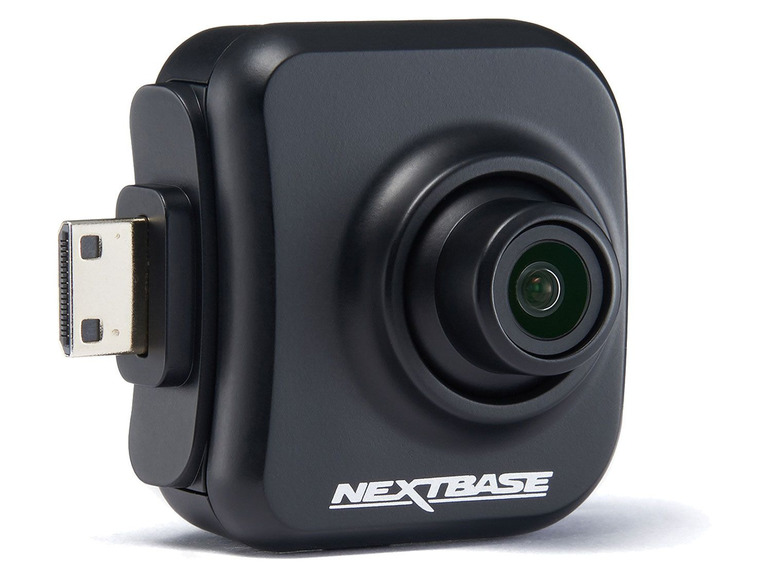 Eine schwarze Nextbase-Dashcam mit einem runden Objektiv.