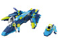 Ein blaues, LEGO-ähnliches Drachenflugzeug mit zwei Minifiguren.
