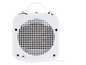 Weißer elektrischer Heizlüfter mit Gitter.