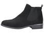 Schwarze Chelsea Boots mit niedrigem Absatz.