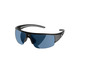 Schwarze Sport-Sonnenbrille mit blauen Gläsern.
