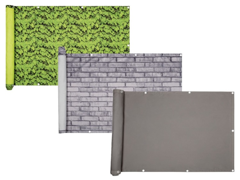 Rollos mit Blätter-, Ziegel- und unifarbenem Grau-Druck