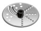 Eine Metall-Schneidscheibe für eine Küchenmaschine mit Messer zum Schneiden und Scheibe zum Reiben.