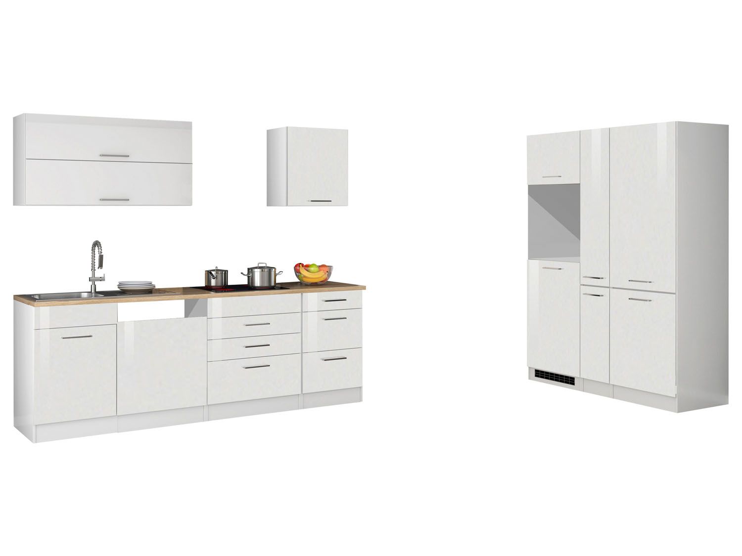 HELD Küchenzeile Mailand 220-390cm (ohne E-Geräte, Hochglanz-weiß/eiche sonoma, 390 cm) | 04251639435145